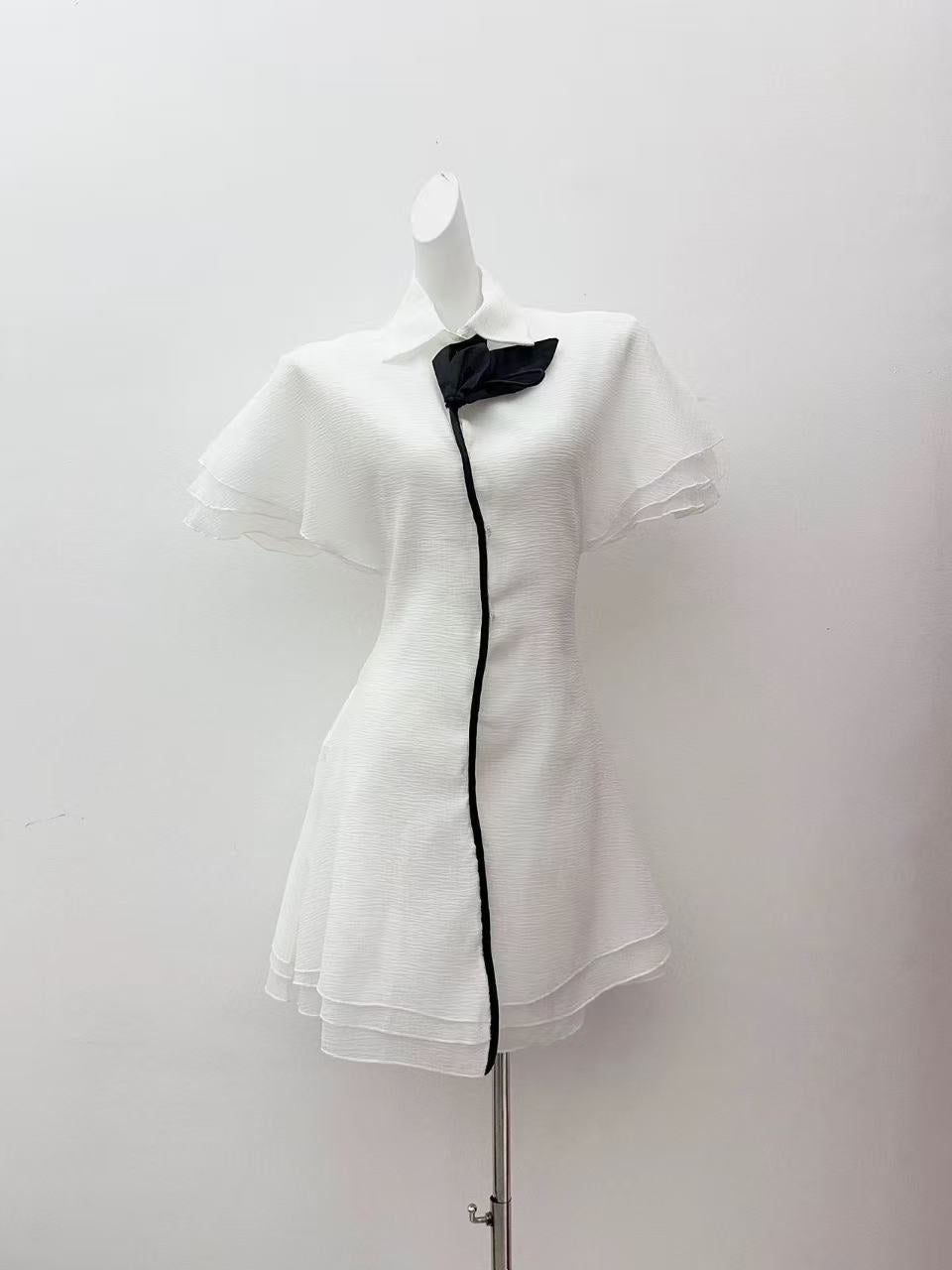 Trim Shirt Mini Dress in White