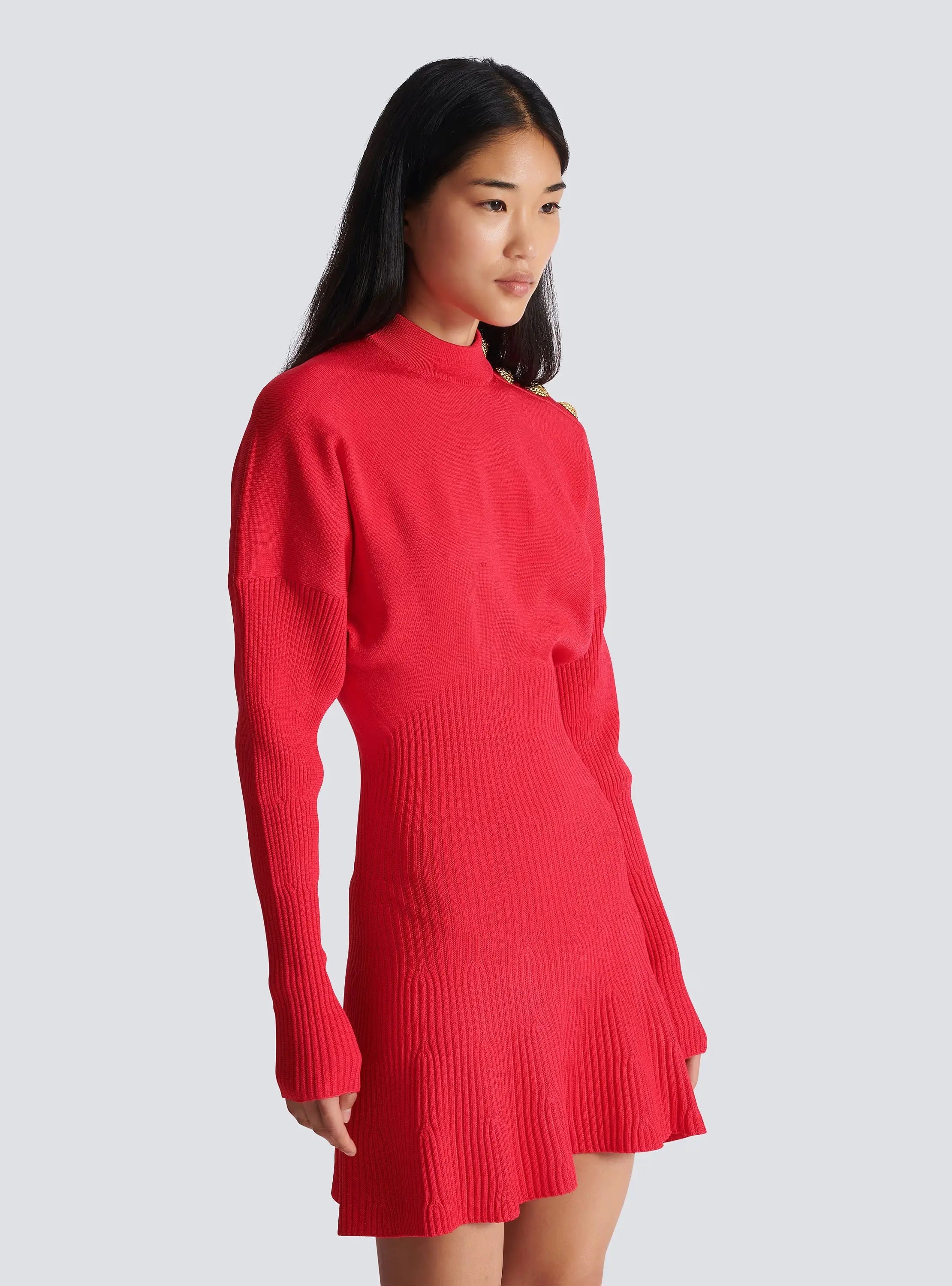 Long Sleeve Knit Mini Dress in Red
