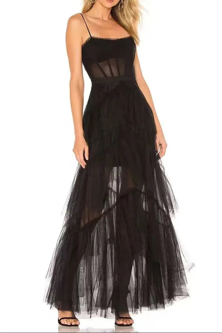 Strap Mesh Corset Gown