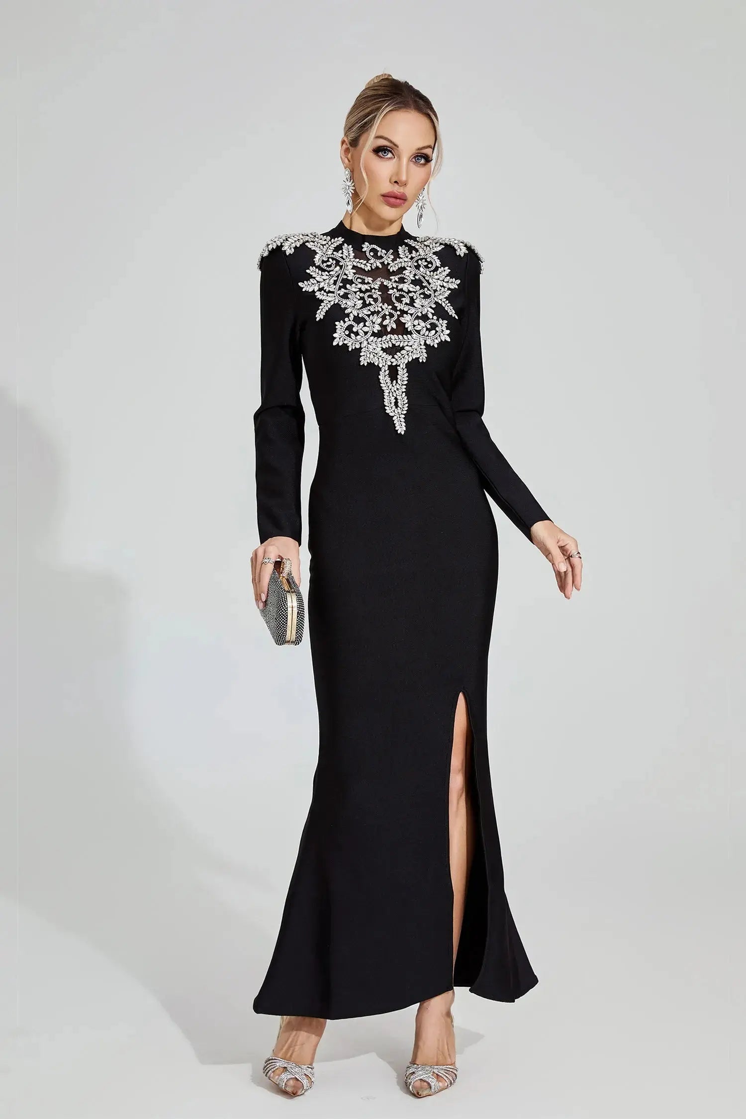 Black Diamond Pattern Bandage Maxi Dress