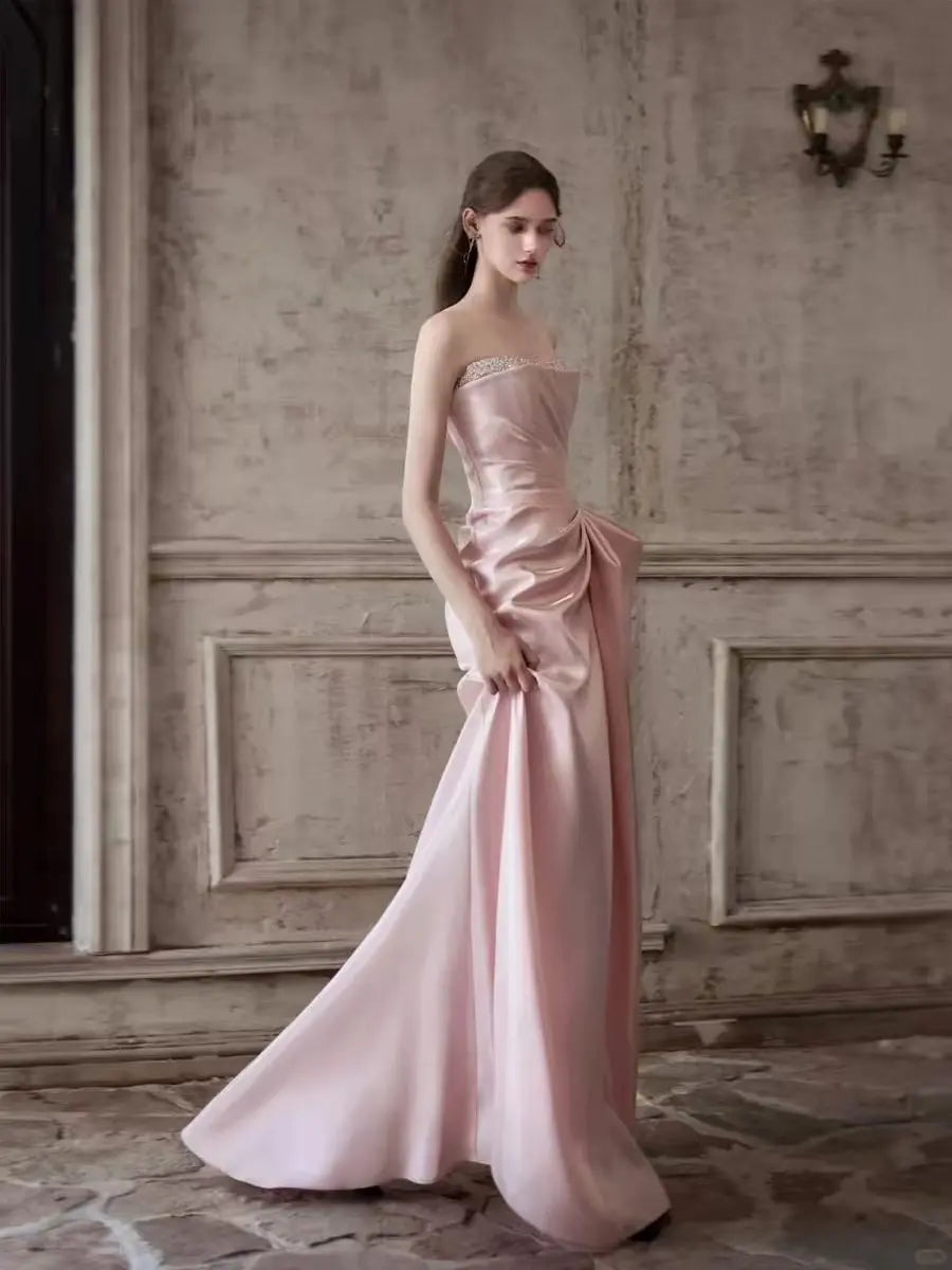 Ruched Beading Pink Prom Dress