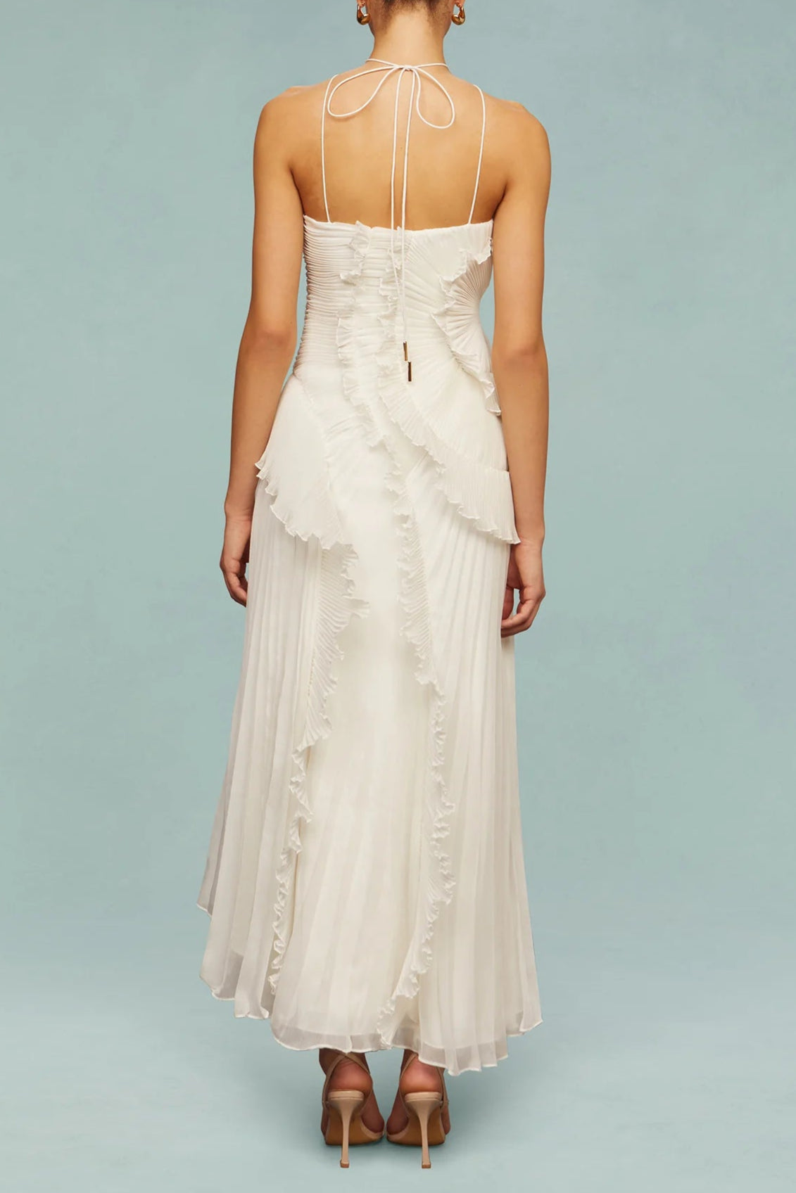 Sleeveless Folds Maxi Dress in Light White