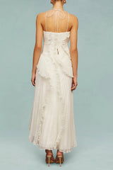 Sleeveless Folds Maxi Dress in Light White