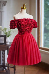 Red 3d Appliques Mini Prom Dress