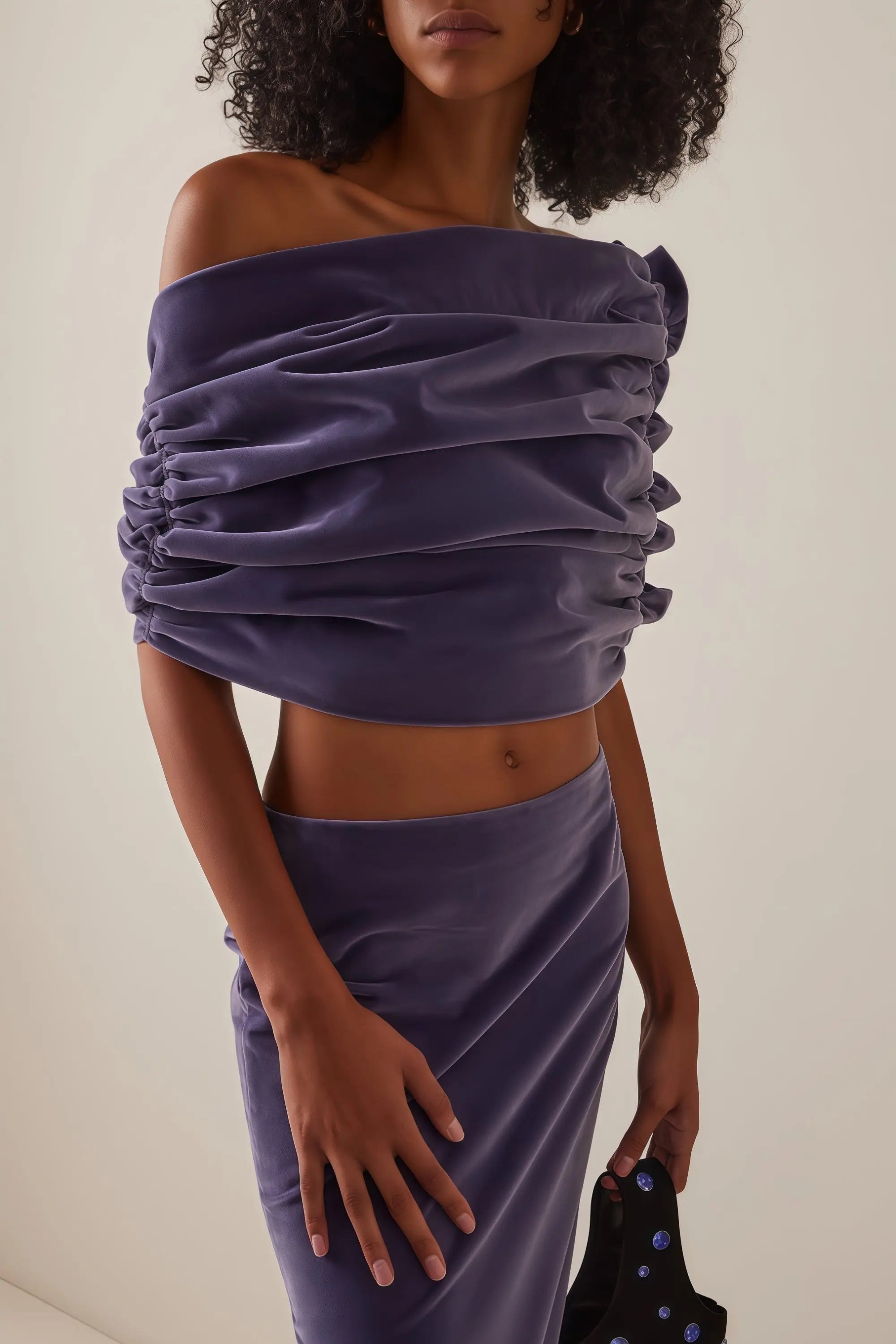 Purple Asymmetrical Cropped Top Skirt Two-piece Set
