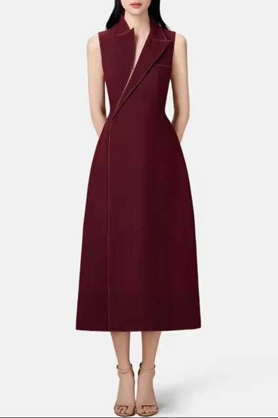 Collar Blazer Midi Dress in Red