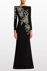 Rhinestone Orchid Floral-Embellished Maxi Dress in black