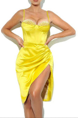 Yellow Satin Mini Dress