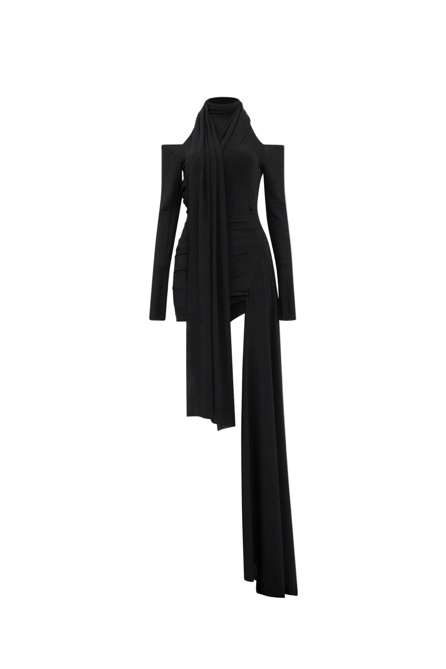 Black Off-Shoulder Bodycon Mini Dress with Cape