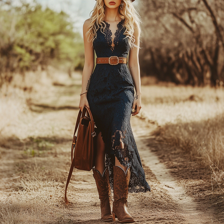 Blue Lace Sleeveless Midi Dress