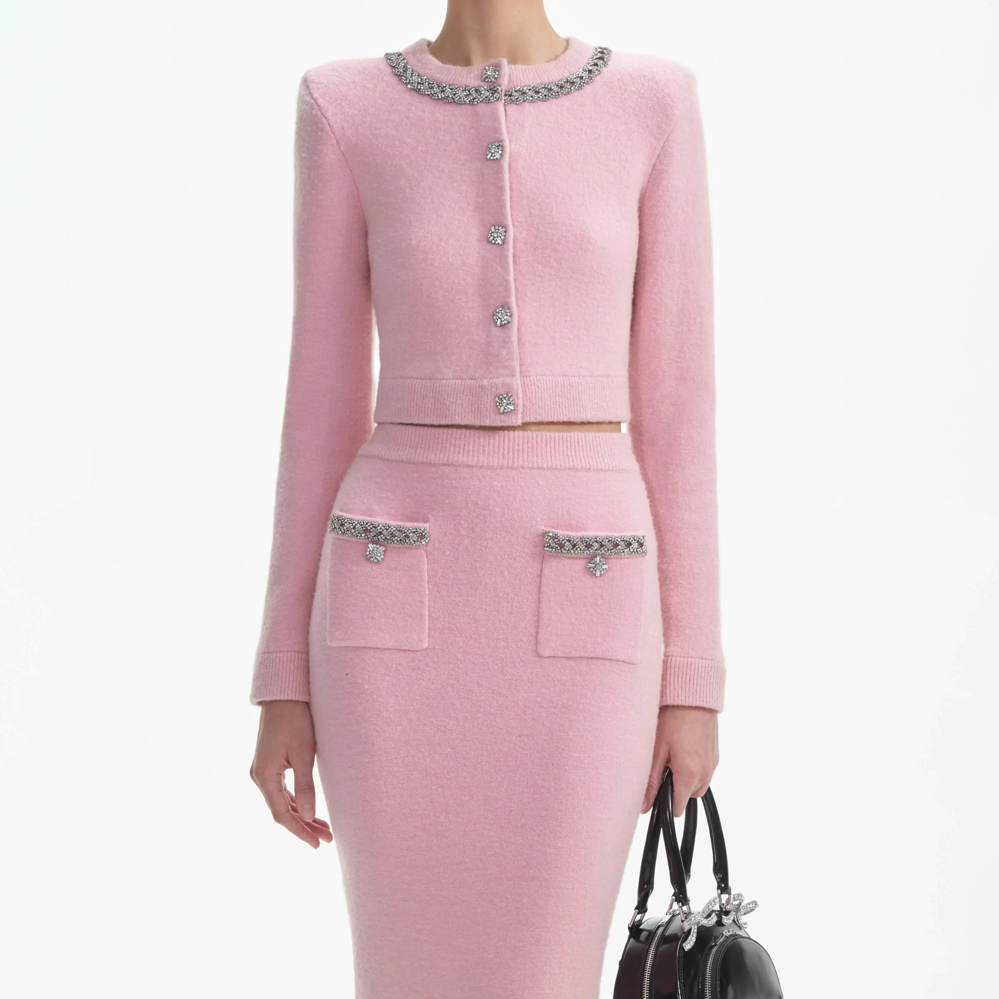 Pink Embellished Jacket & Skirt Matching Set