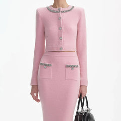 Pink Embellished Jacket & Skirt Matching Set