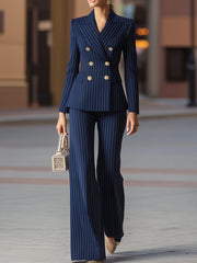 Navy PinDouble-Breasted Suit Set
