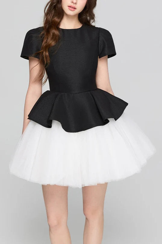 Ruffle Hem Puffy Mini Dress