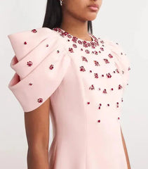 Crystal-Embellished Crepe Bodycon Gown in Pink