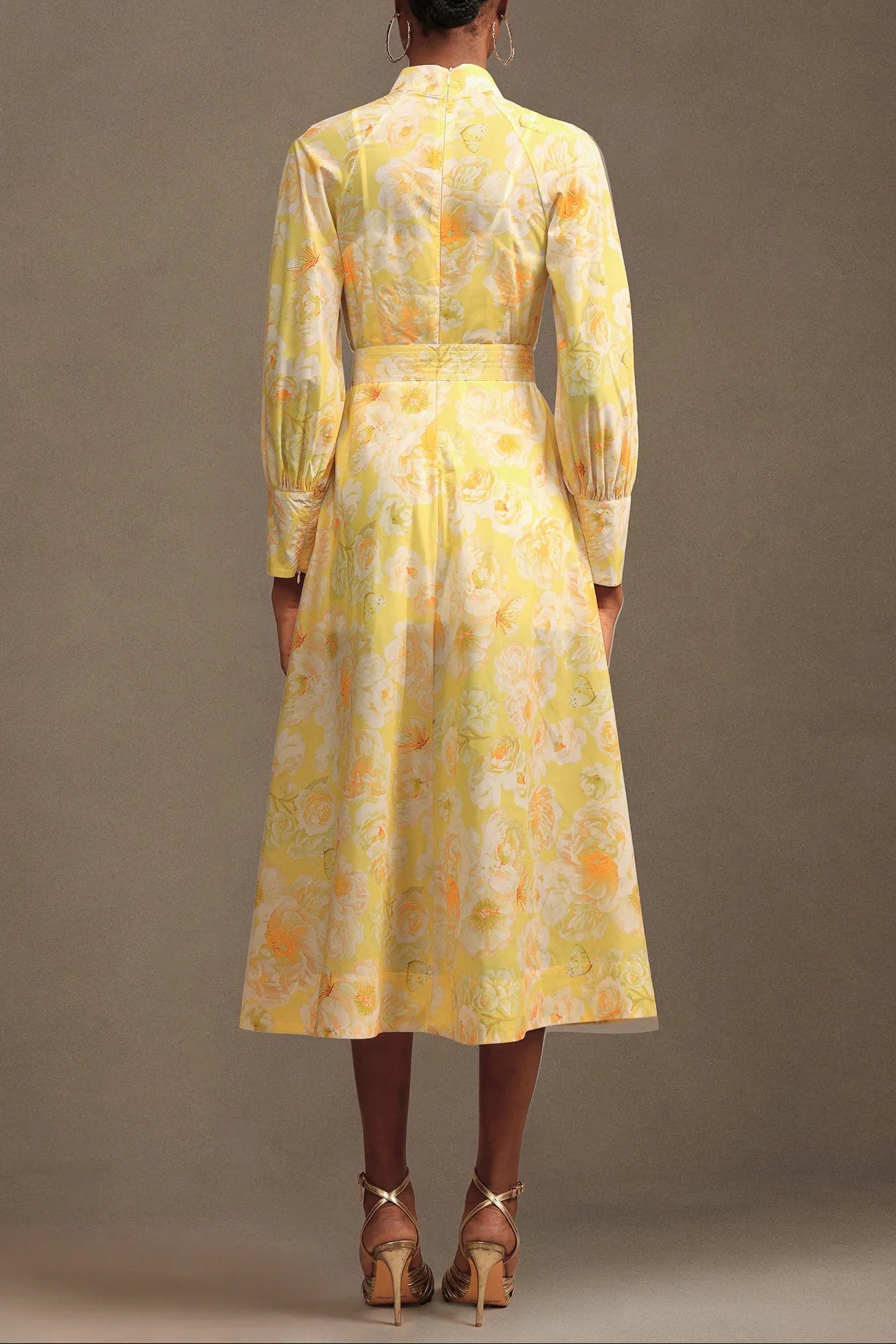 Long Sleeve Floral Printed Maxi Dress in Yellow
