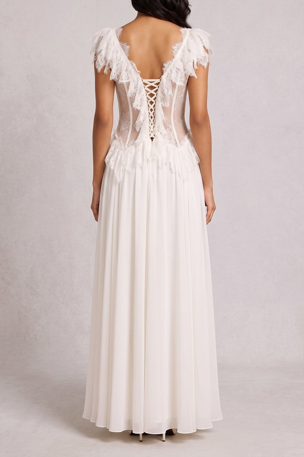Off Shoulder 3D Floral Lace Corset Maxi Dress