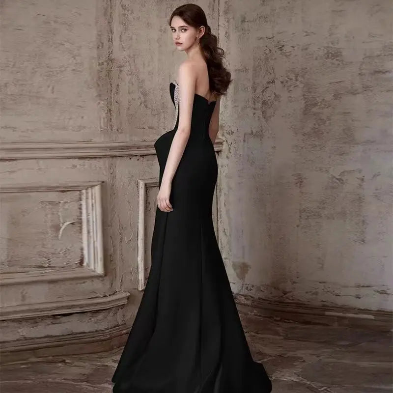 Ruched Beading Black Prom Dress