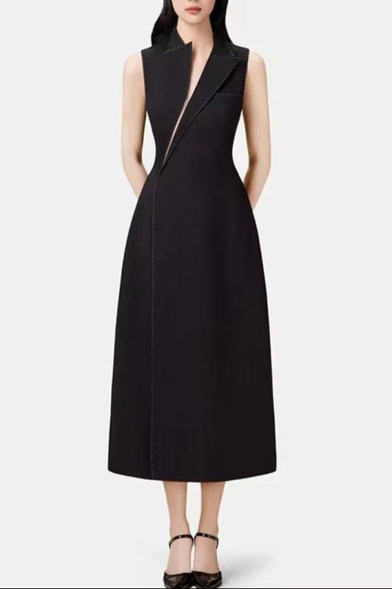 Collar Blazer Midi Dress in Black