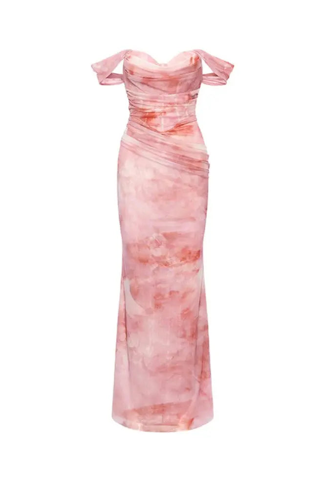 Pink Off-Shoulder Gradient-Dyed Maxi Dress