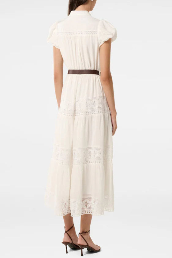 White Lace Trim Midi Dress