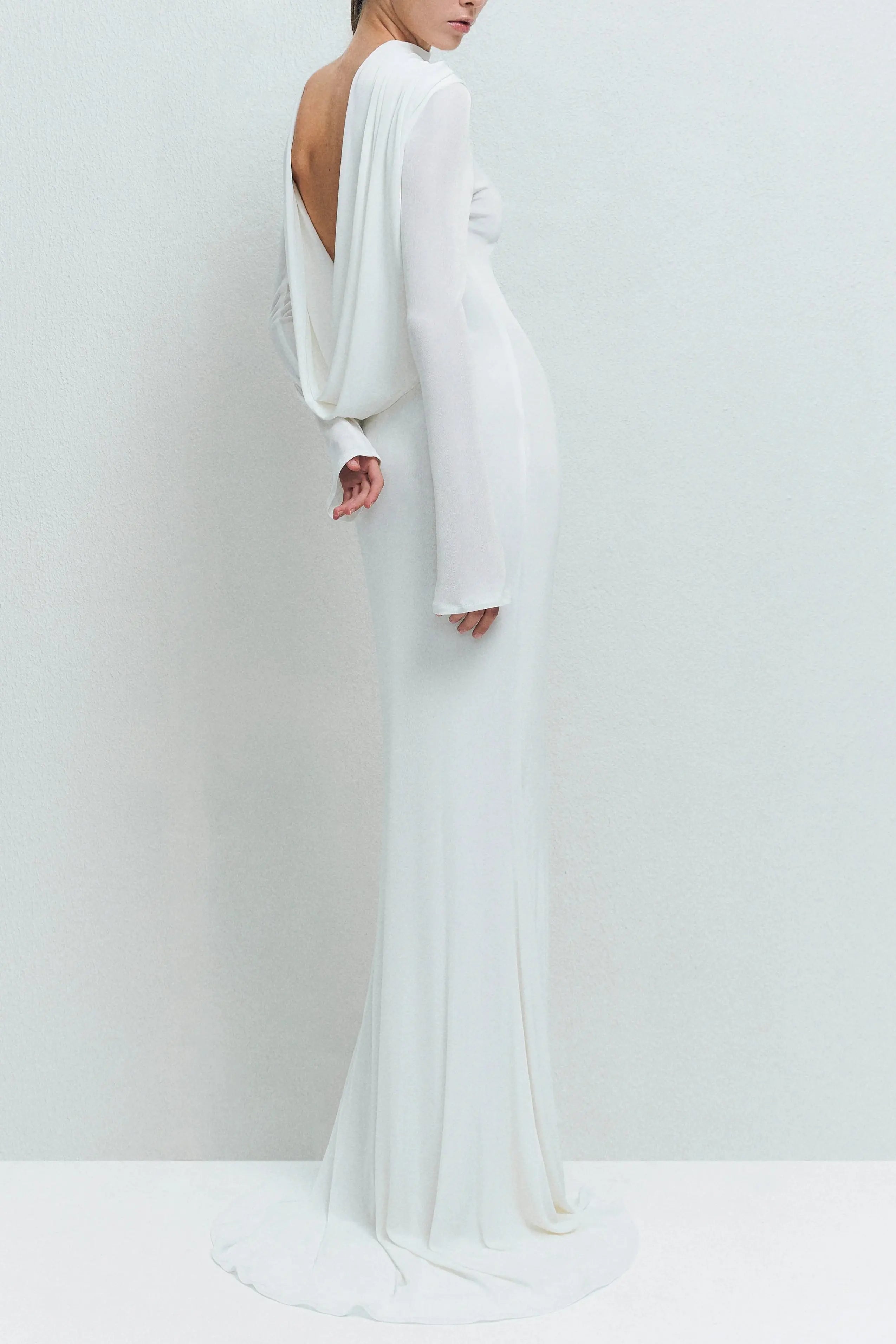 Backless Jersey Maxi Dress in White