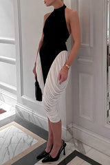 Colorblock Patchwork Sleeveless Midi Dress
