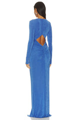 Blue Long Sleeve High Maxi Dress