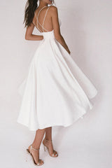 Aisle Soft White Satin Midi Dress