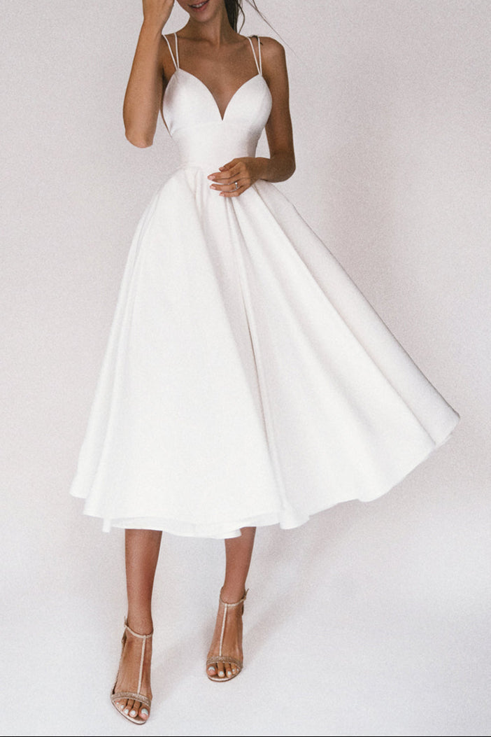 Aisle Soft White Satin Midi Dress