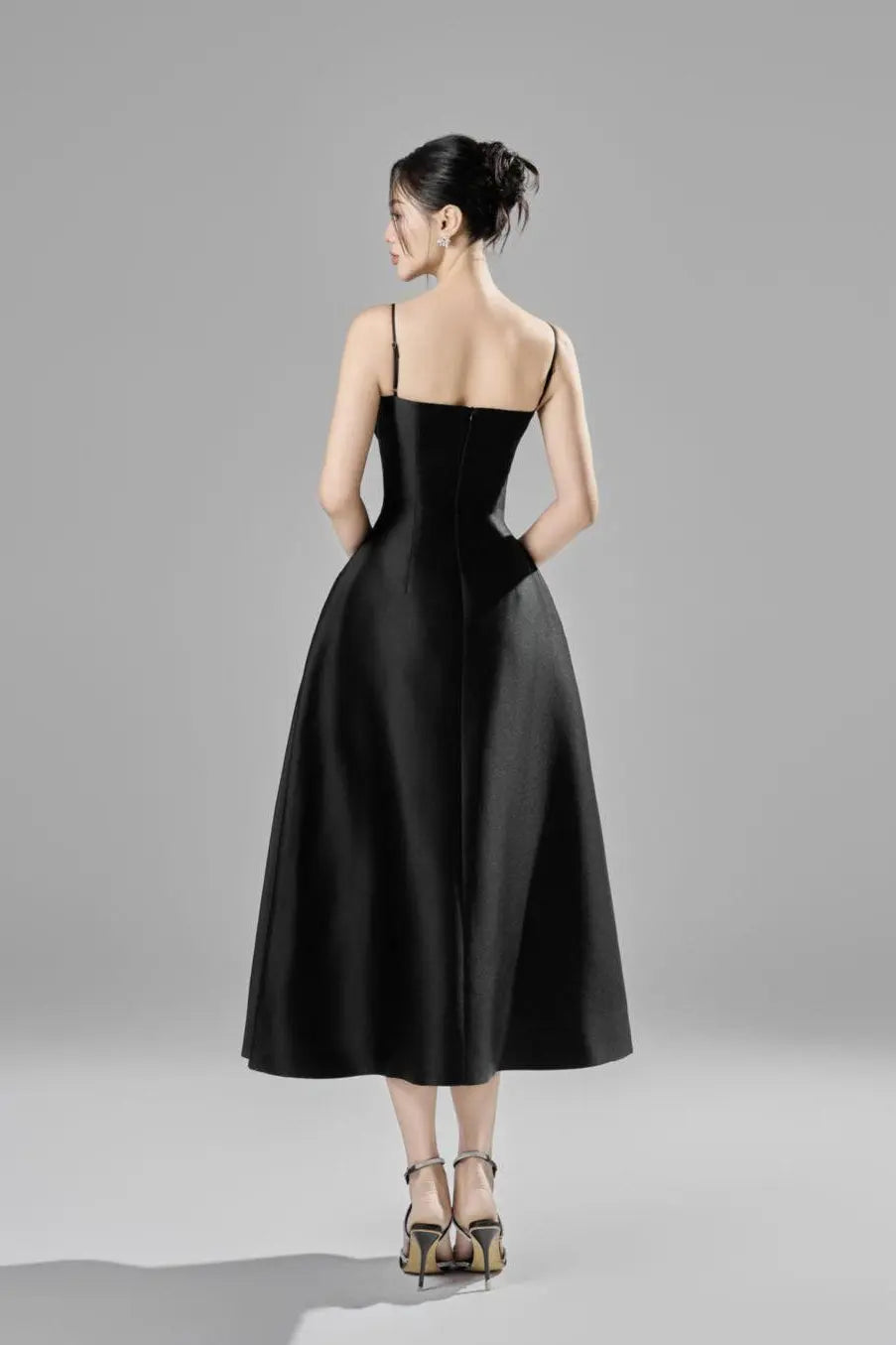 Alessa Fit and Flare Strap Taffeta Midi Dress
