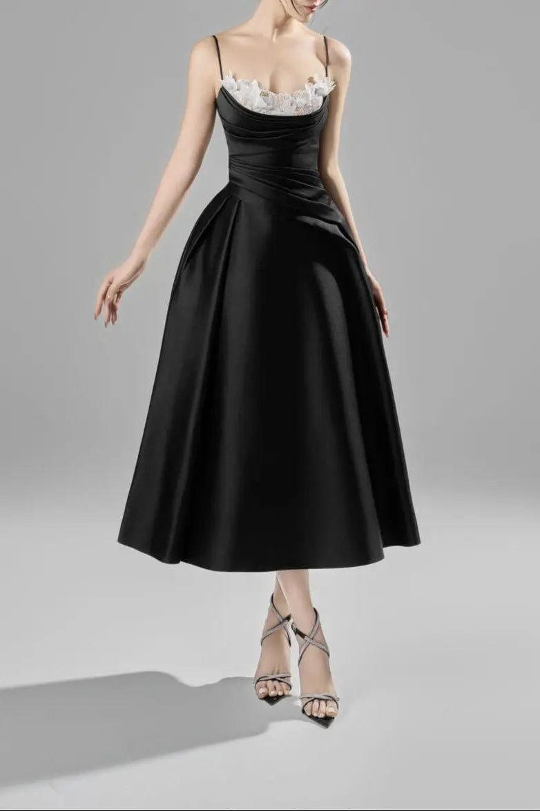 Alessa Fit and Flare Strap Taffeta Midi Dress