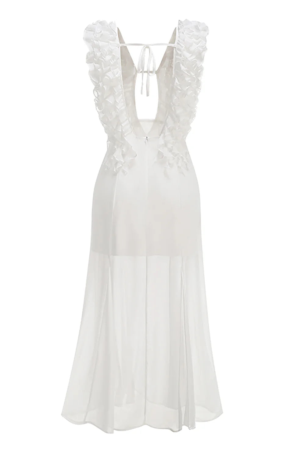 Charlotte Pleat Ruffle Maxi Dress in White