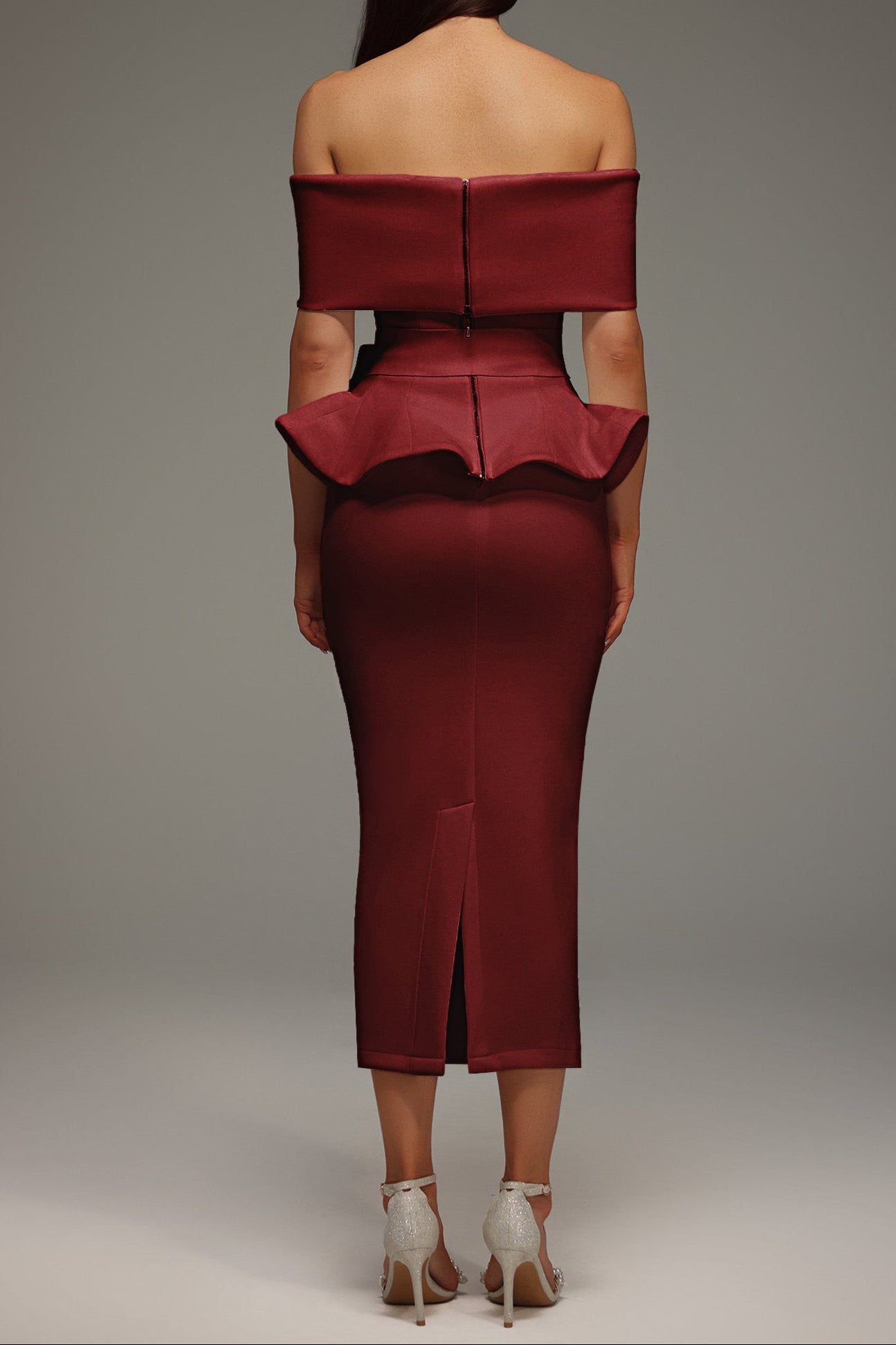 Off The Shoulder Ruffled Edge Red Midi Dress