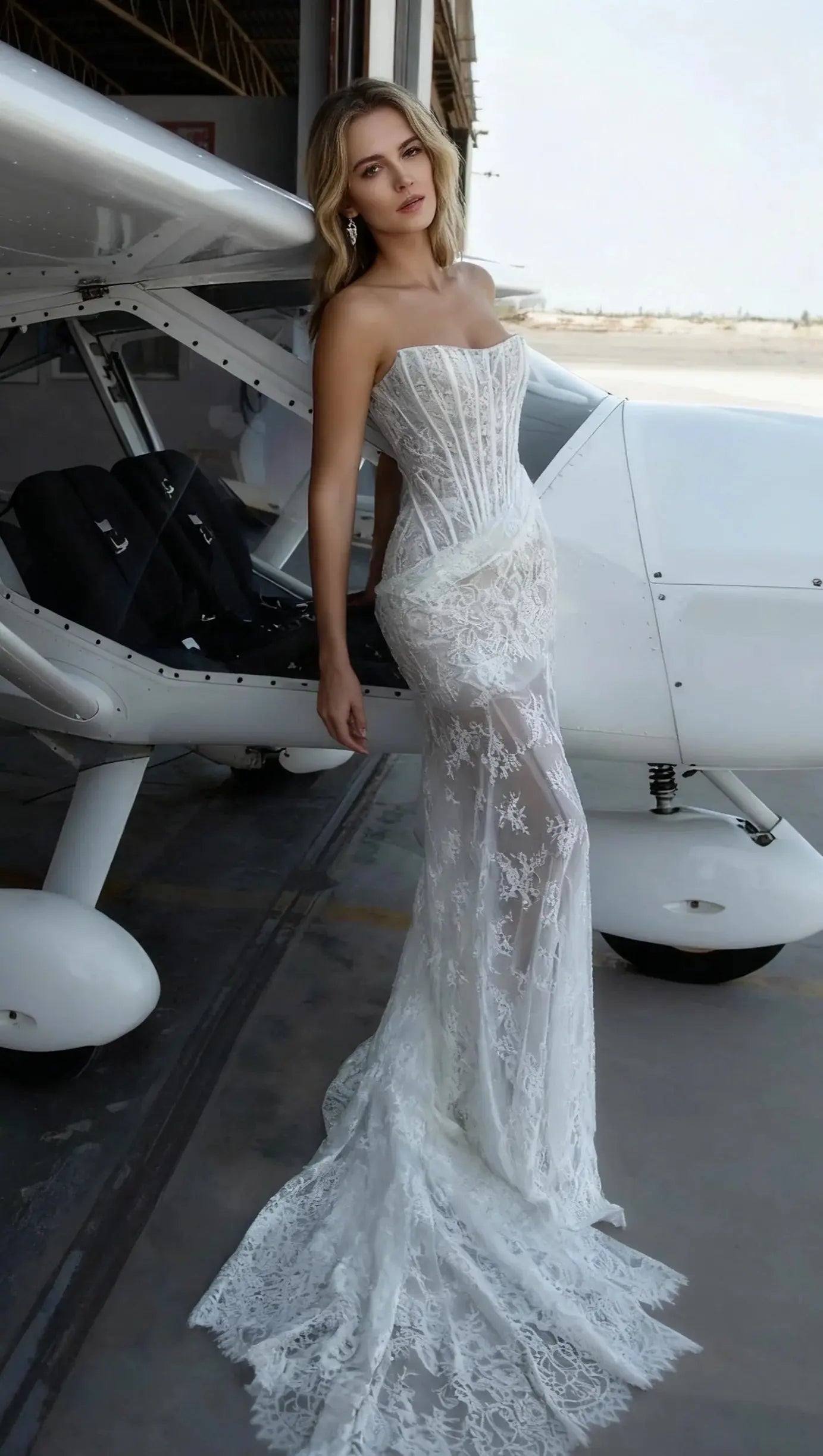Sheer Lace Corset Maxi Dress with Neckline