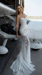 Sheer Lace Corset Maxi Dress with Neckline