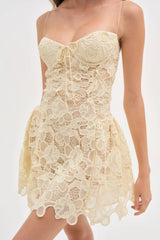 Lace Hollow Sleeveless Mini Dress in Yellow