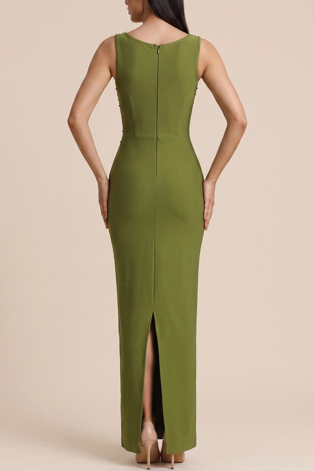 Square Neck Sleeveless Rhinestone Maxi Dress