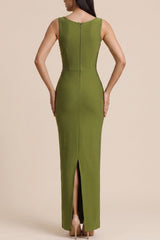 Square Neck Sleeveless Rhinestone Maxi Dress
