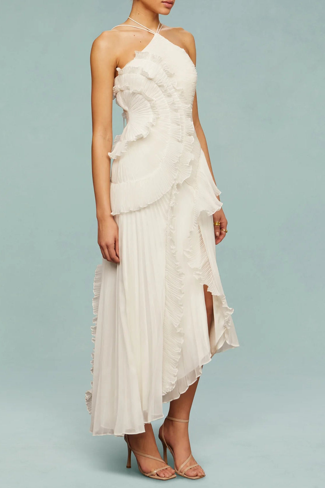 Sleeveless Folds Maxi Dress in Light White