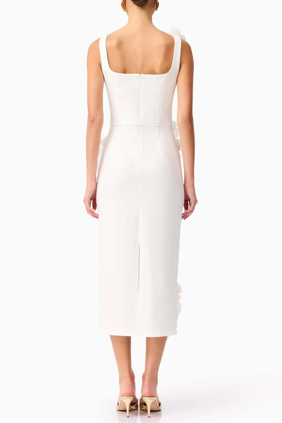 3D Flower Midi Dress in White