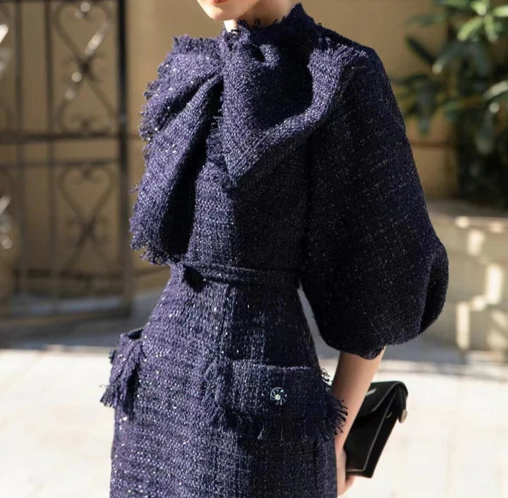 Collar Midi Dress in Dark Blue