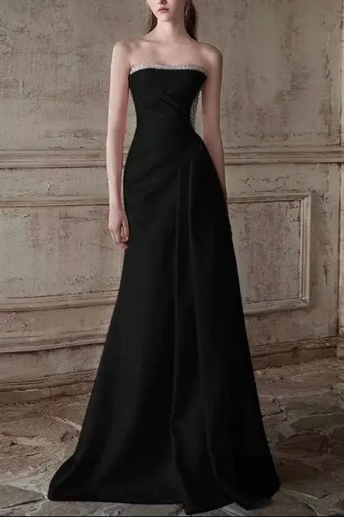 Ruched Beading Black Prom Dress