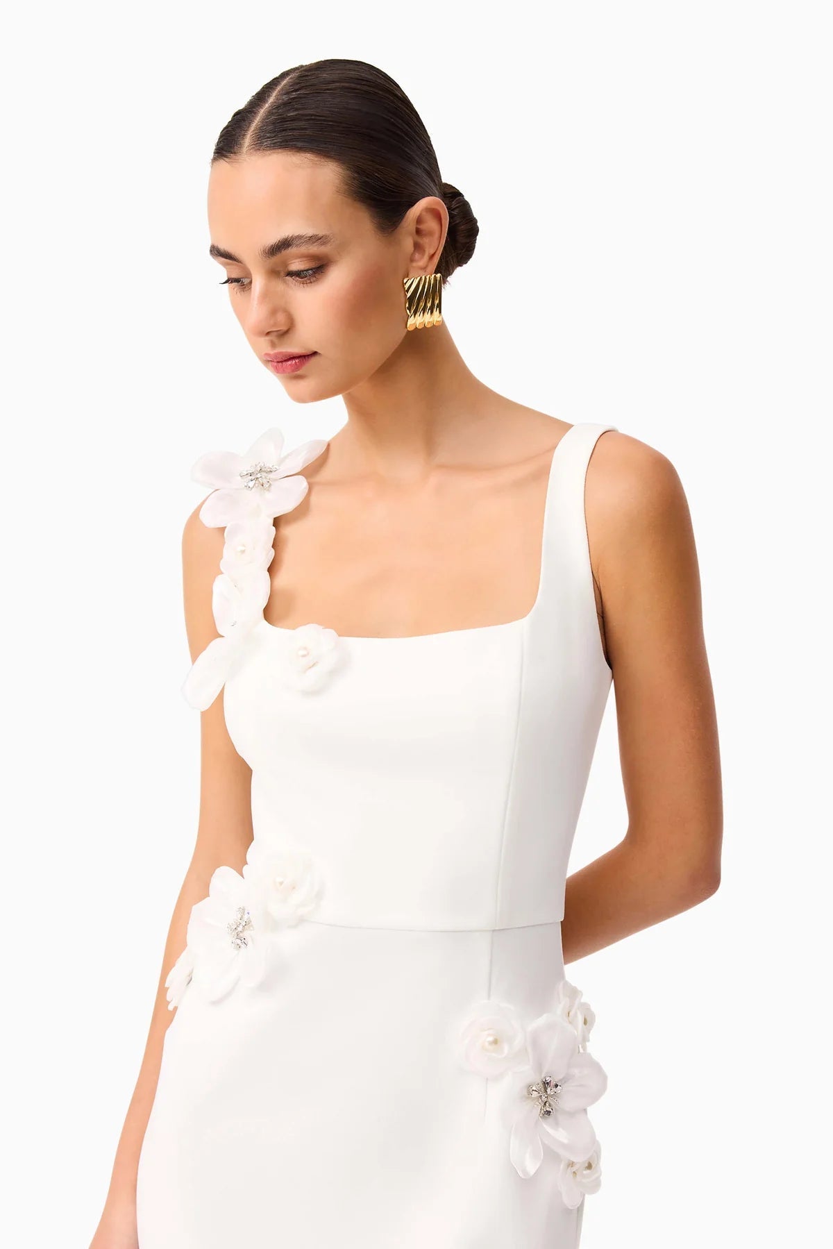 3D Flower Midi Dress in White