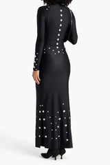 Embellished Stretch-Jersey Maxi Dress in Black
