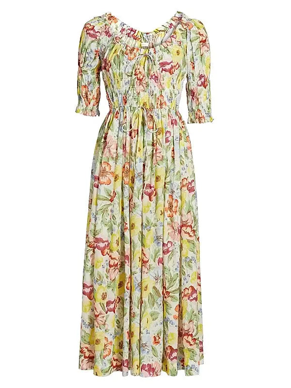 Ischia Floral Smocked Midi Dress