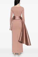 Ruffle Trim Long Sleeve Maxi Dress in Pink