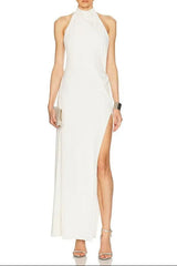 Halter Backless High Diamond Maxi Dress in White