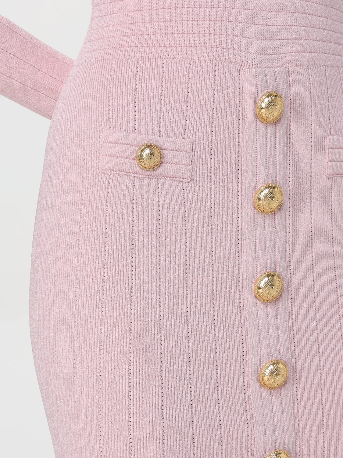V-Neck Metal Button Knitted Mini Dress in Pink