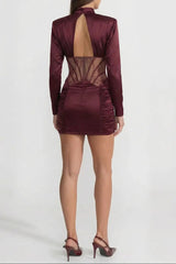 Satin Mini Dress with Lace Corset Insert â€?Burgundy